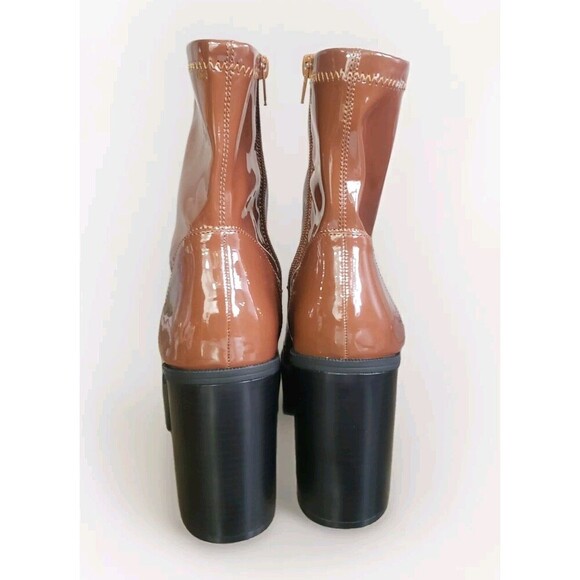 Madden Girl Ankle Boots Women's 9.5 M Cognac Patent Rain Platform Y2K New - Picture 6 of 9